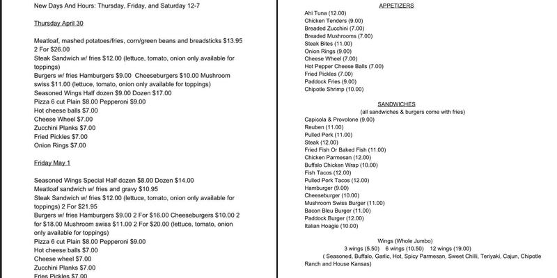 Charred Paddock Menu