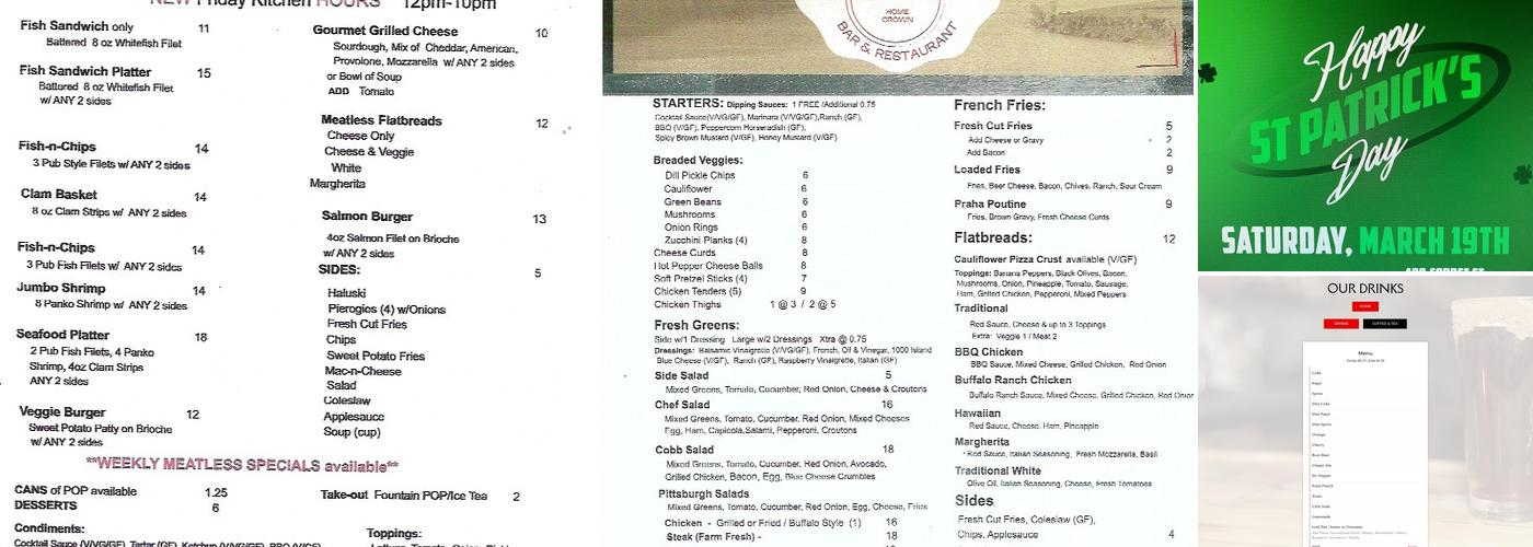Praha Hotel Menu