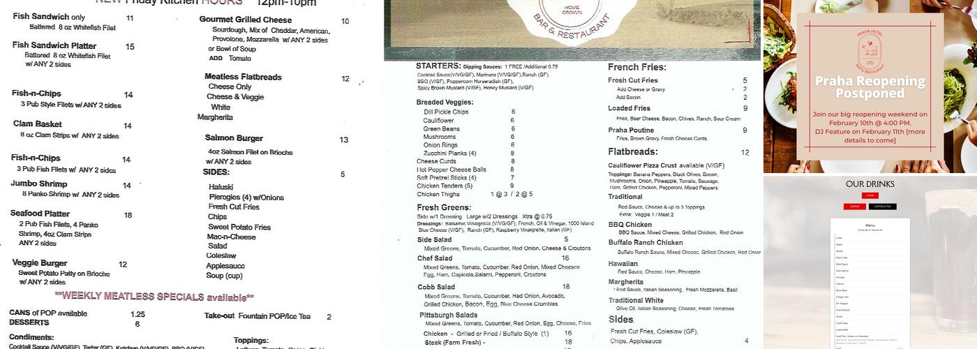 Praha Hotel Menu