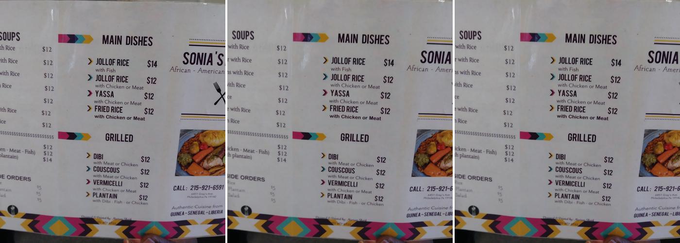 Sonia's Kitchen Menu