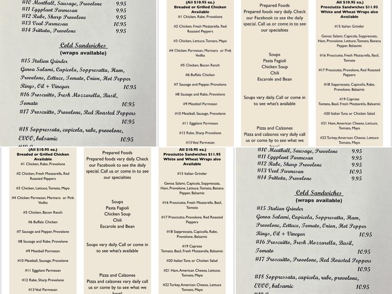Sognalo Italian Deli & Cafe Menu