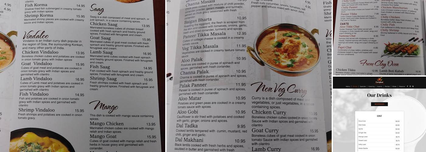CurryLand Menu