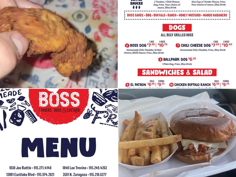 Boss Tenders, Dogs & Custard Menu