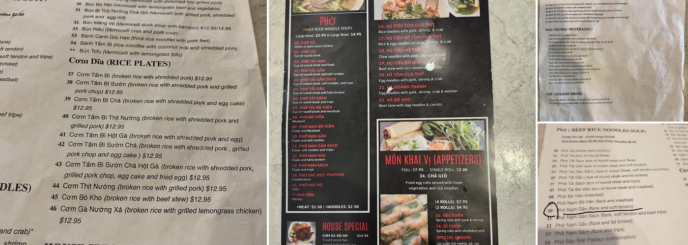 Pho Pasteur II Menu