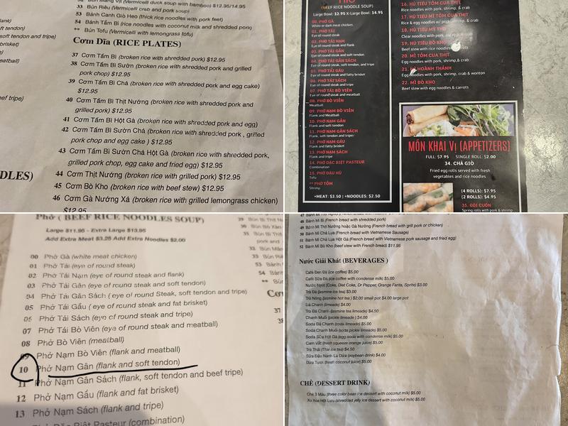Pho Pasteur II Menu