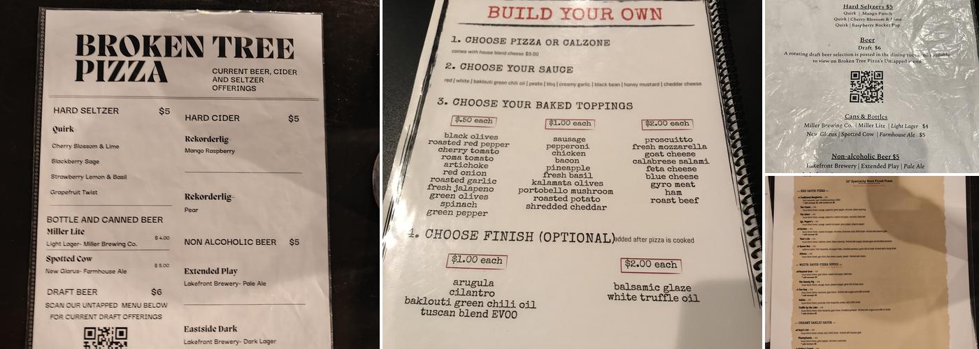 Broken Tree Pizza Menu