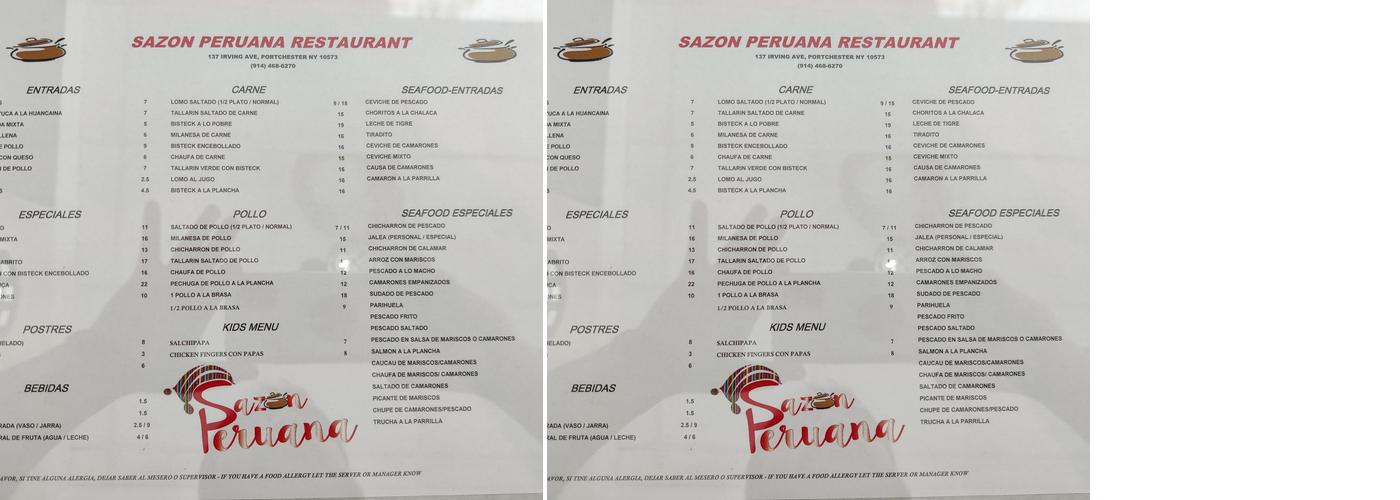 Sazon peruana Menu