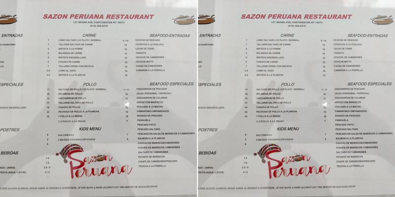 Sazon peruana Menu