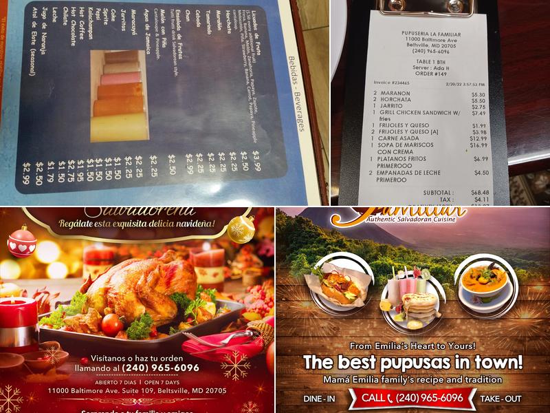 Pupuseria La Familiar Menu