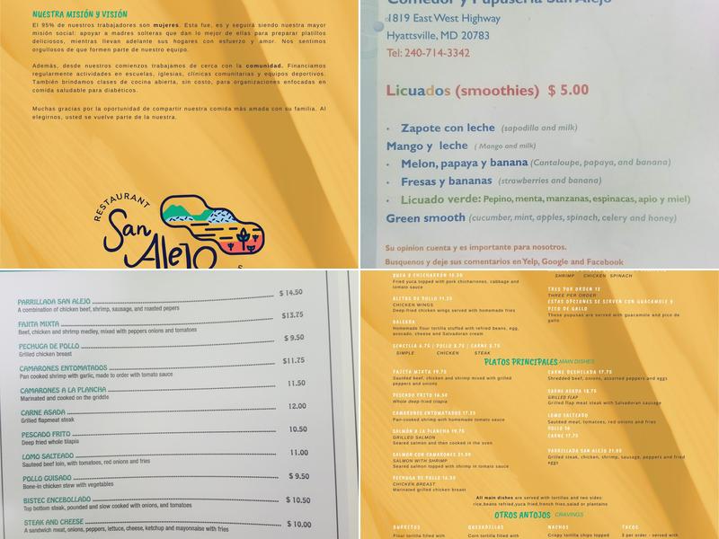 San Alejo Restaurant Menu