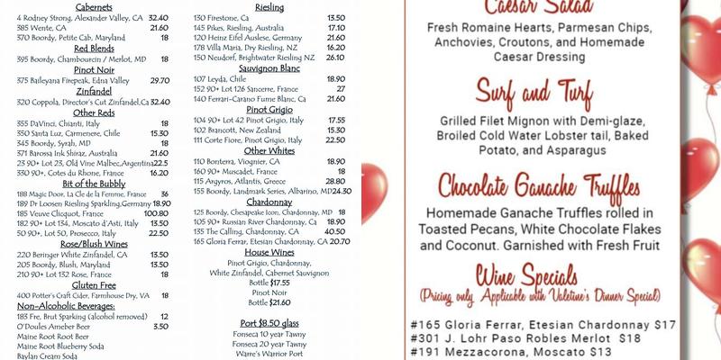 Chesapeake Yacht Club Menu