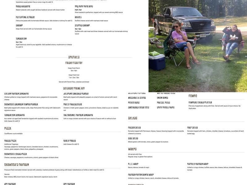 Oakwood Campsite Menu