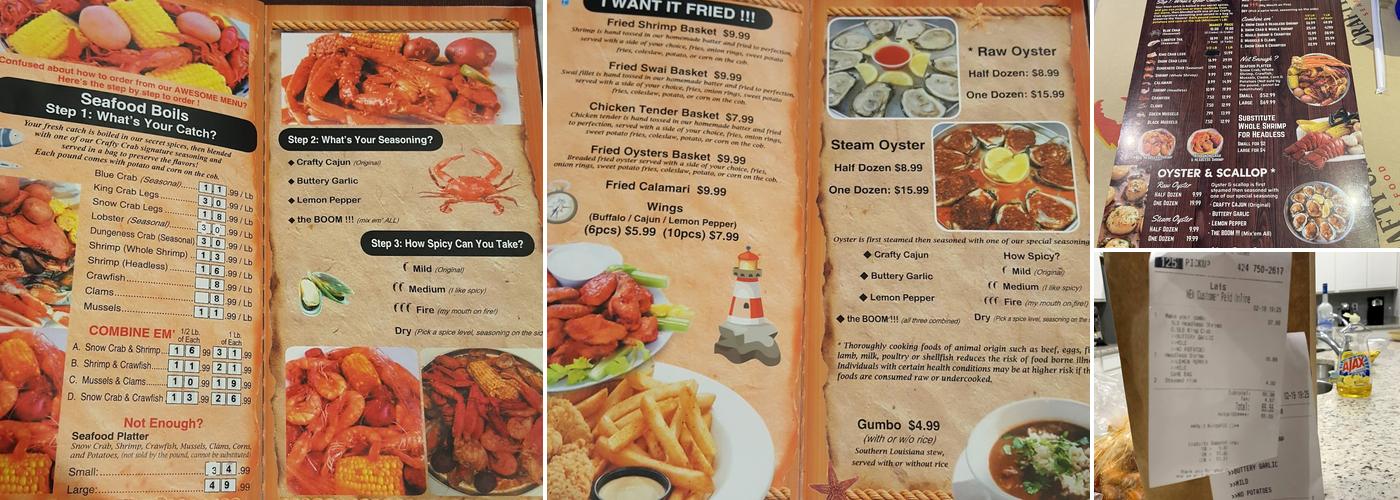 Crafty Crab Menu