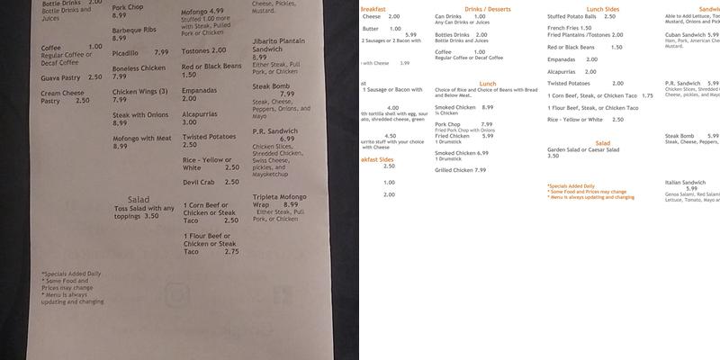 Pollo Rico Restaurante Menu