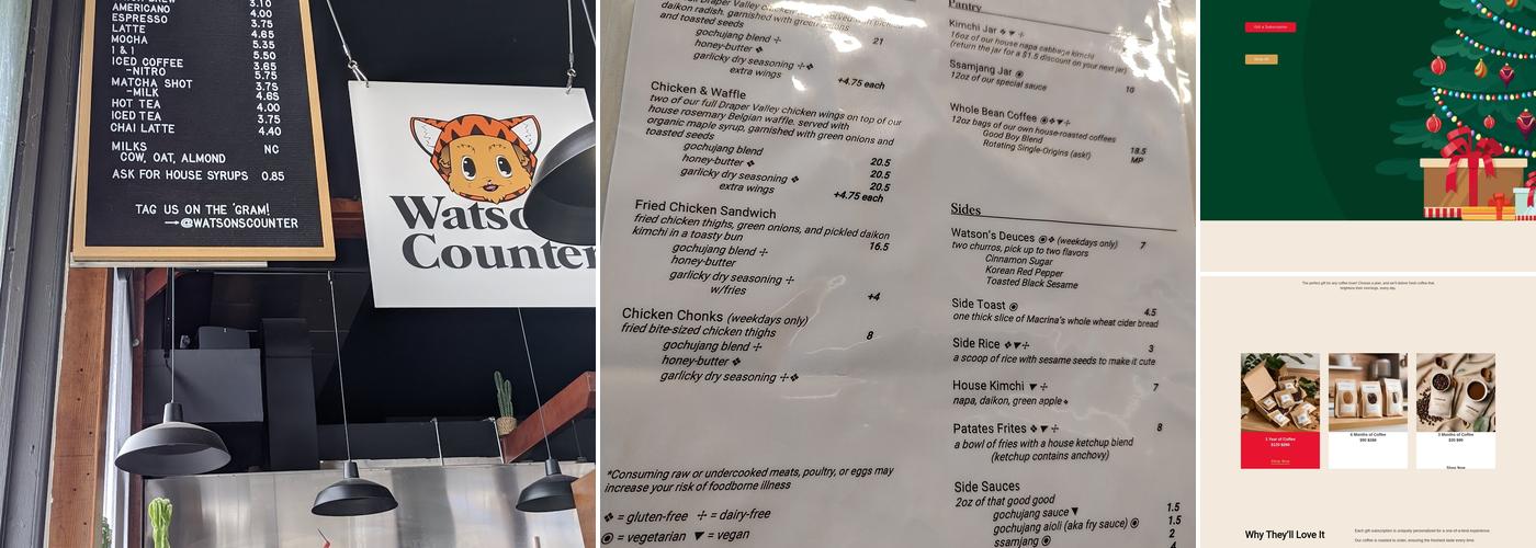 Watson's Counter Menu