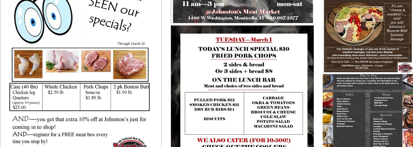 Johnston's Meat Market Menu