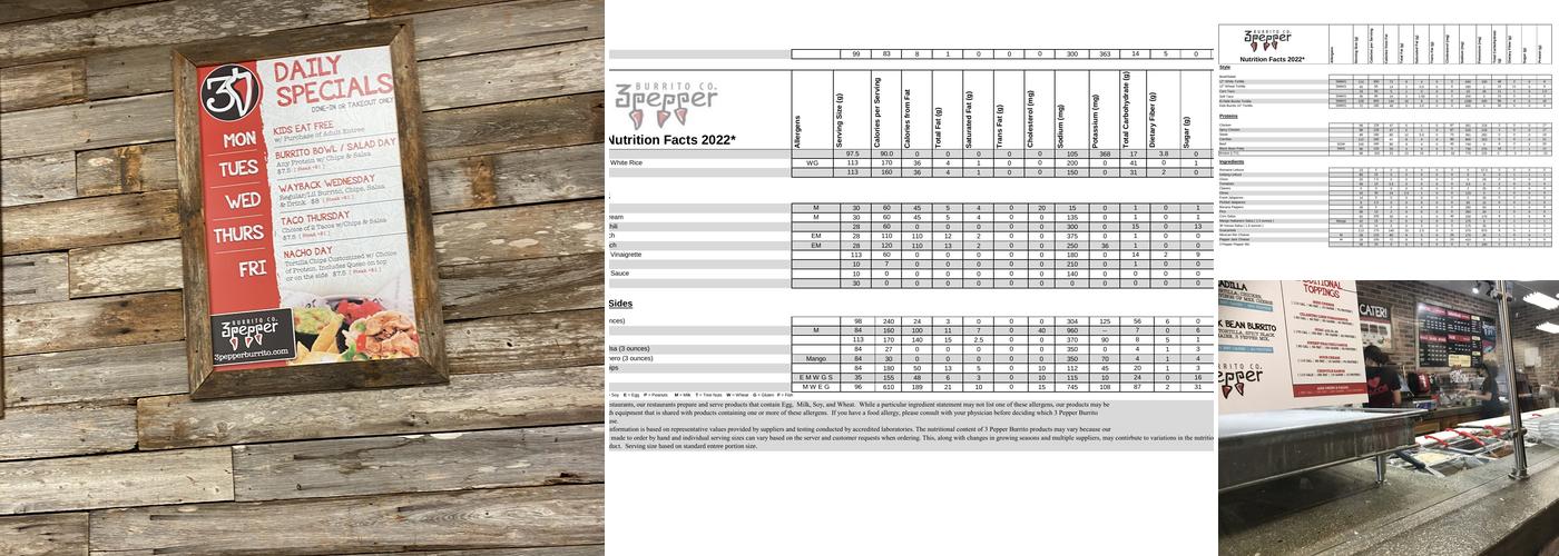 3 Pepper Burrito Company Menu