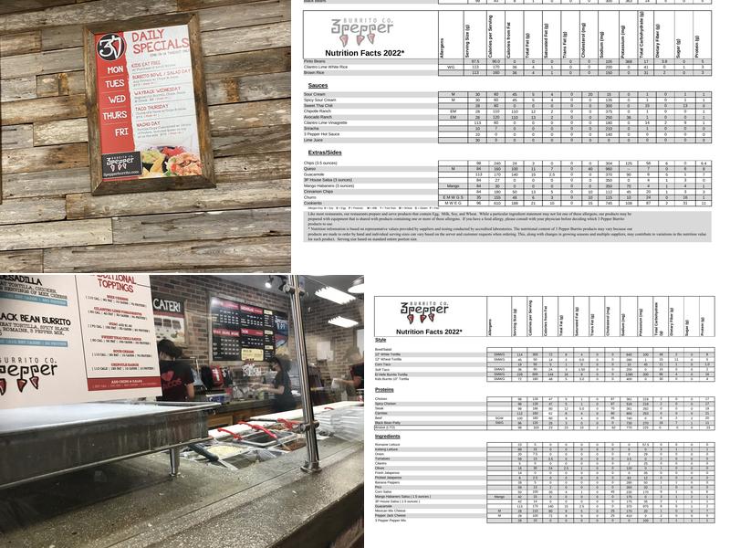 3 Pepper Burrito Company Menu