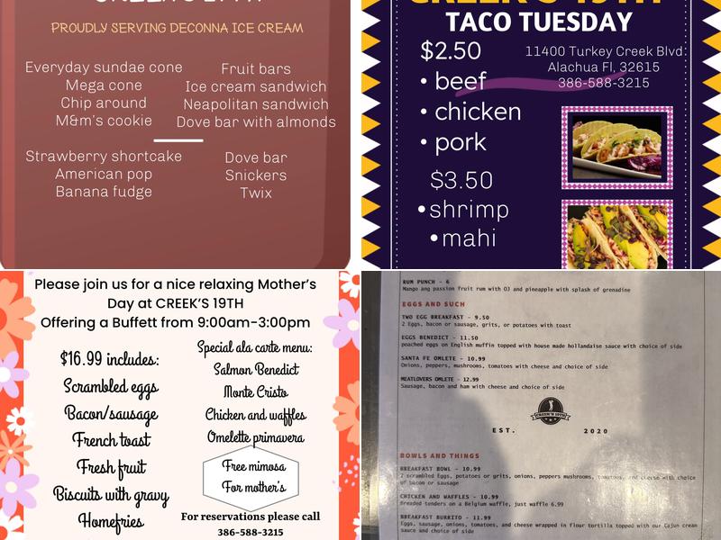 Creeks 19th Menu
