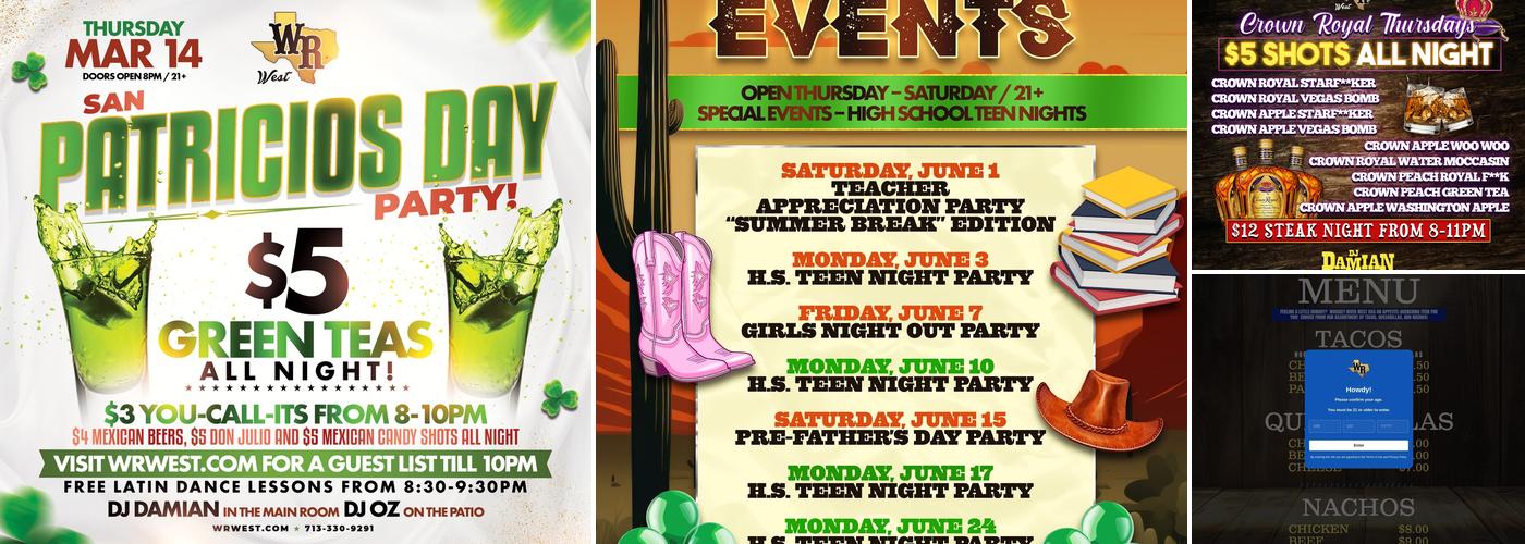 Whiskey River West Menu