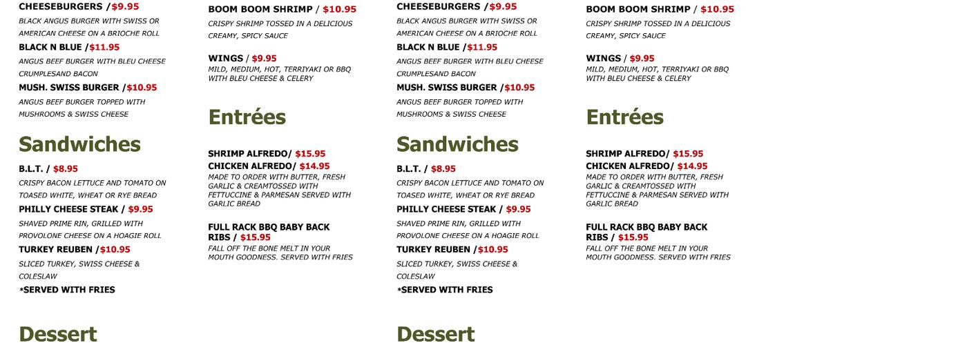 Dina’s at Sabal Springs Menu