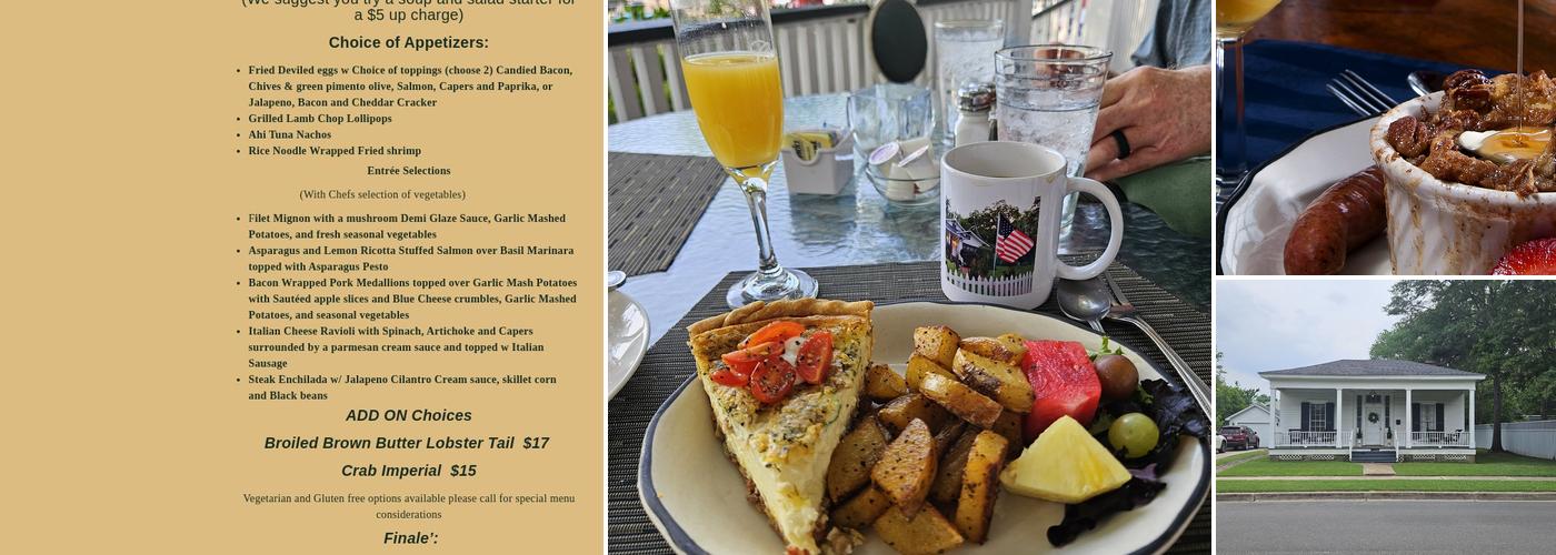 Carriage House Bed & Breakfast Menu