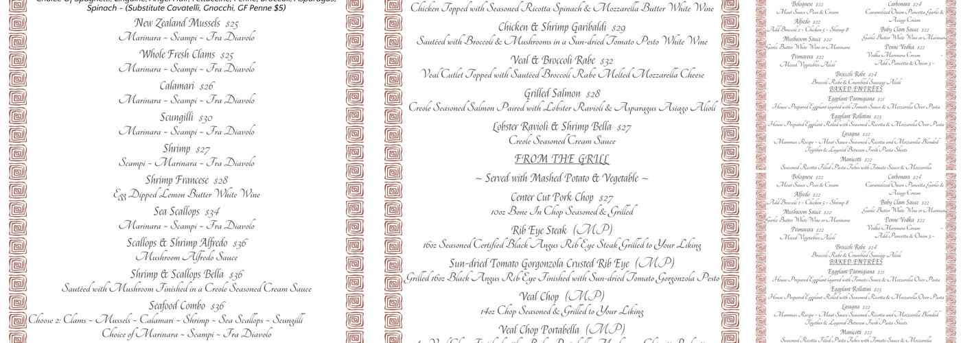 Isabella's Bistro Menu