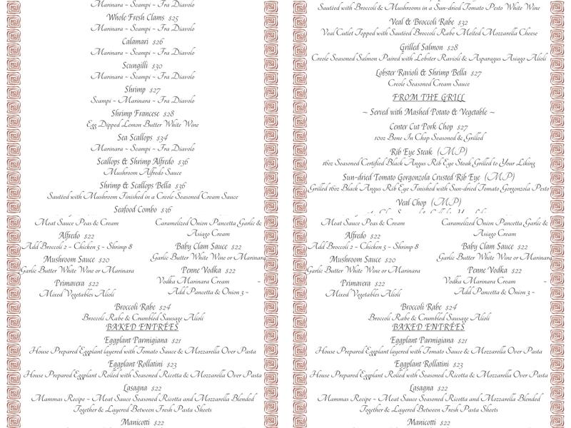 Isabella's Bistro Menu