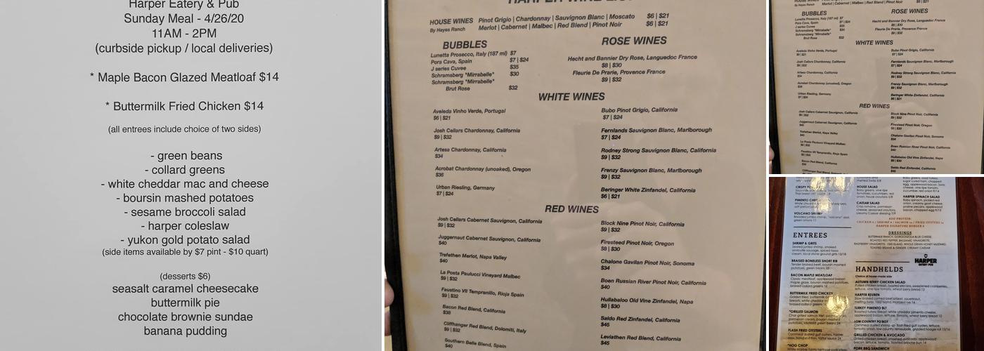 Harper Eatery & Pub Menu