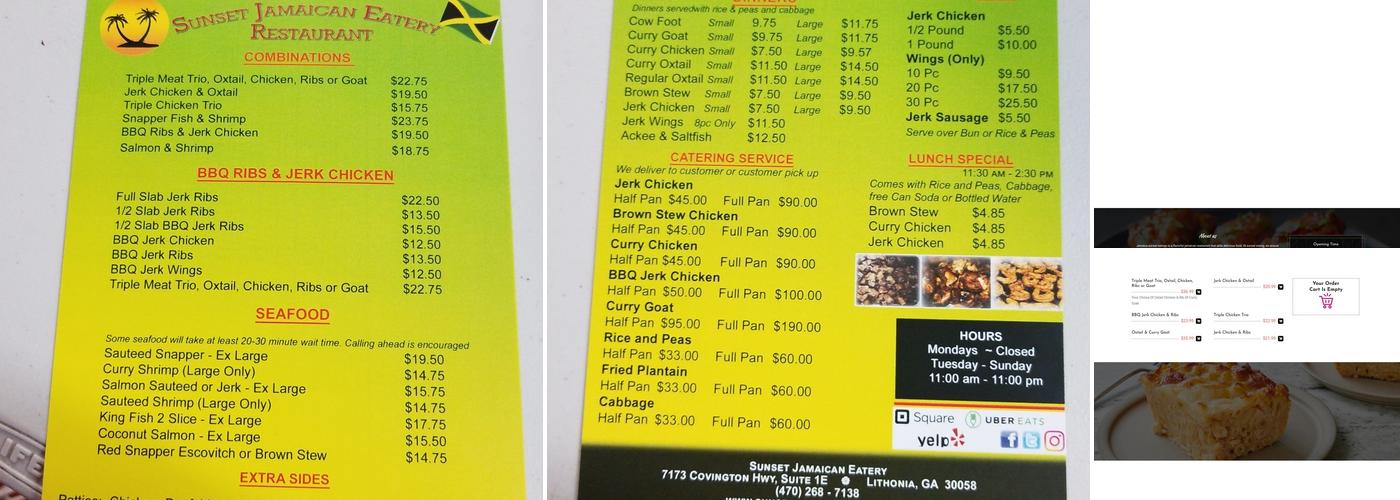 Jamaica Sunset Eatings Menu