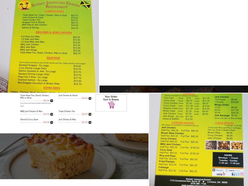 Jamaica Sunset Eatings Menu