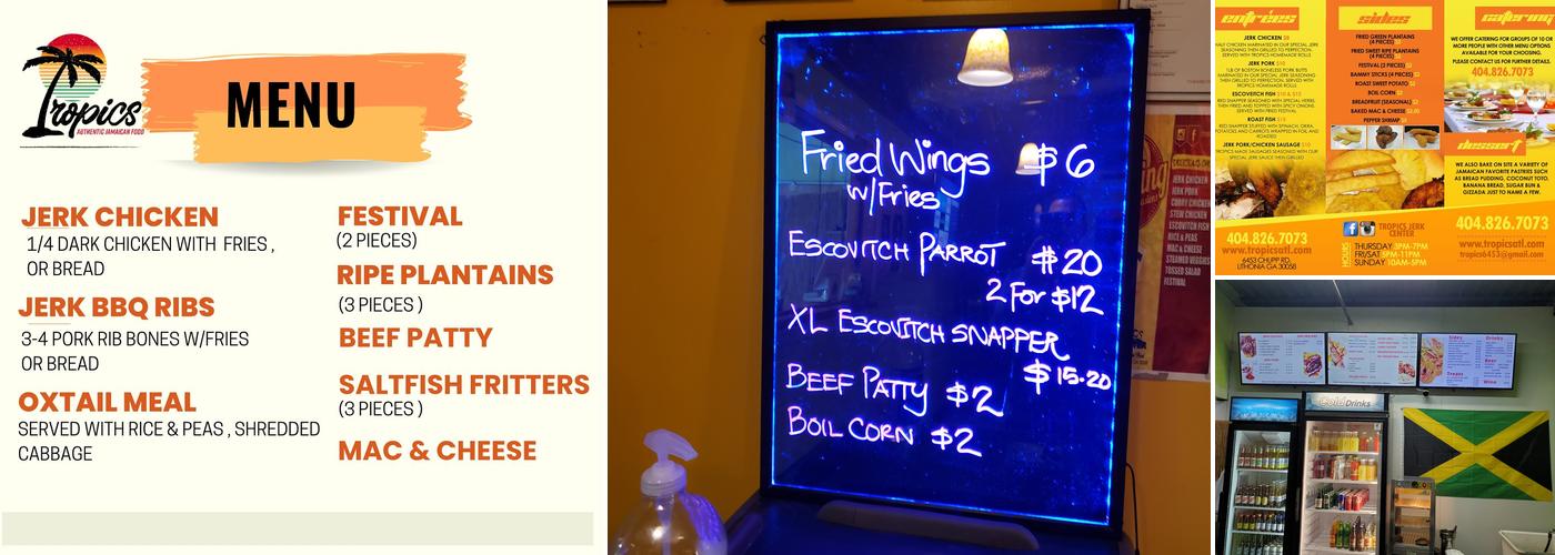 Tropics Jerk Center Menu