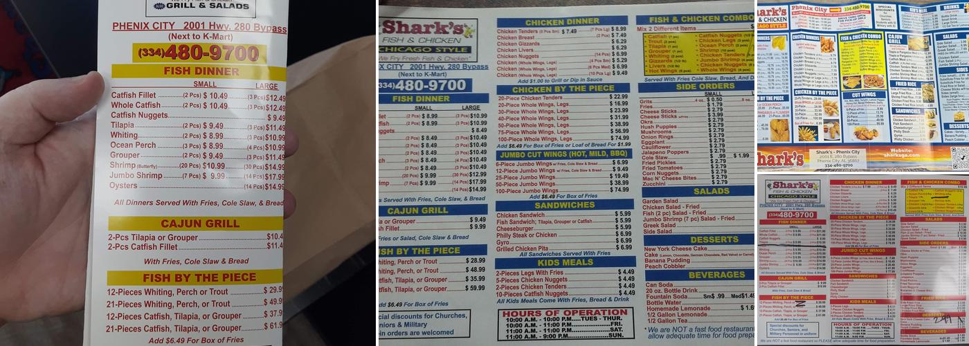 Sharks Fish & Chicken - Phenix City , Alabama Menu