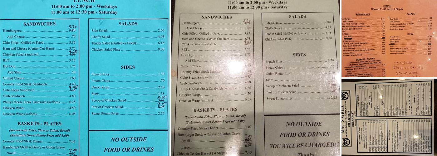 MAC's GRILL Menu