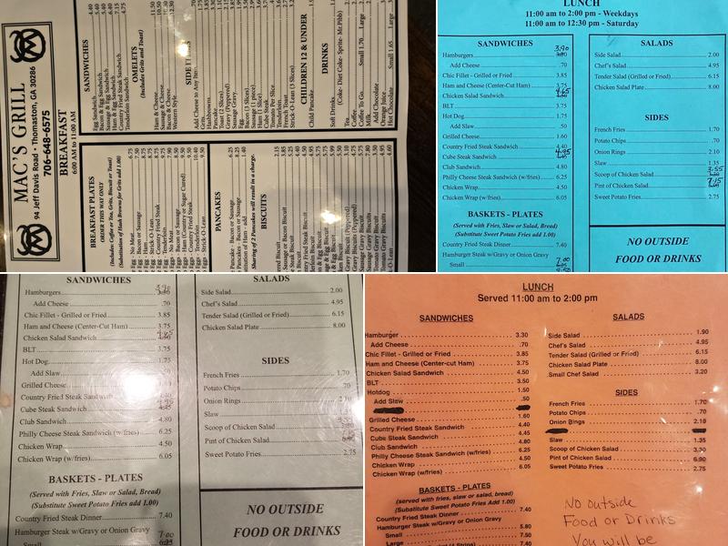 MAC's GRILL Menu