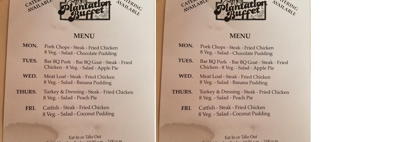 Plantation Buffet Menu