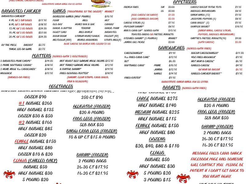Falls Crab Shack Menu