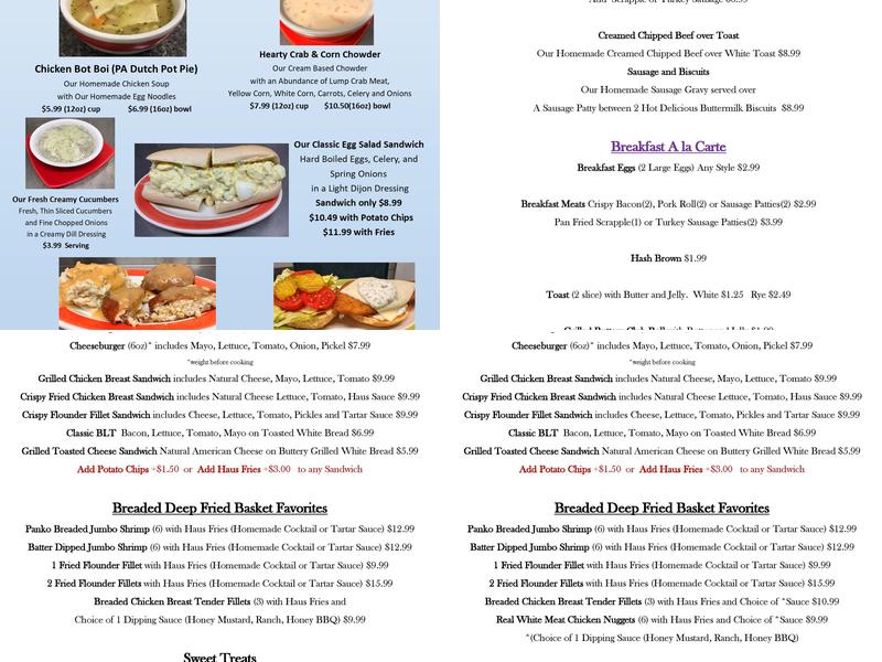Boova Haus, LLC. Menu