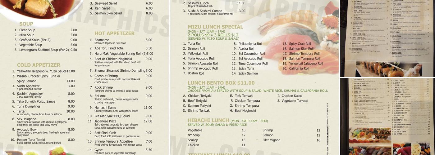 Mizu Sushi and Hibachi Menu