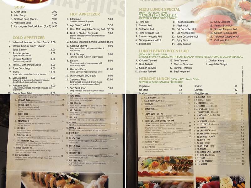 Mizu Sushi and Hibachi Menu