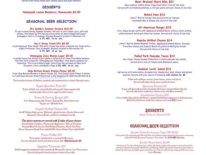 Macoby Run Golf Course Menu