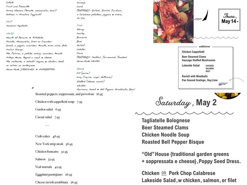 Oliveri's Crystal Lake Hotel Menu