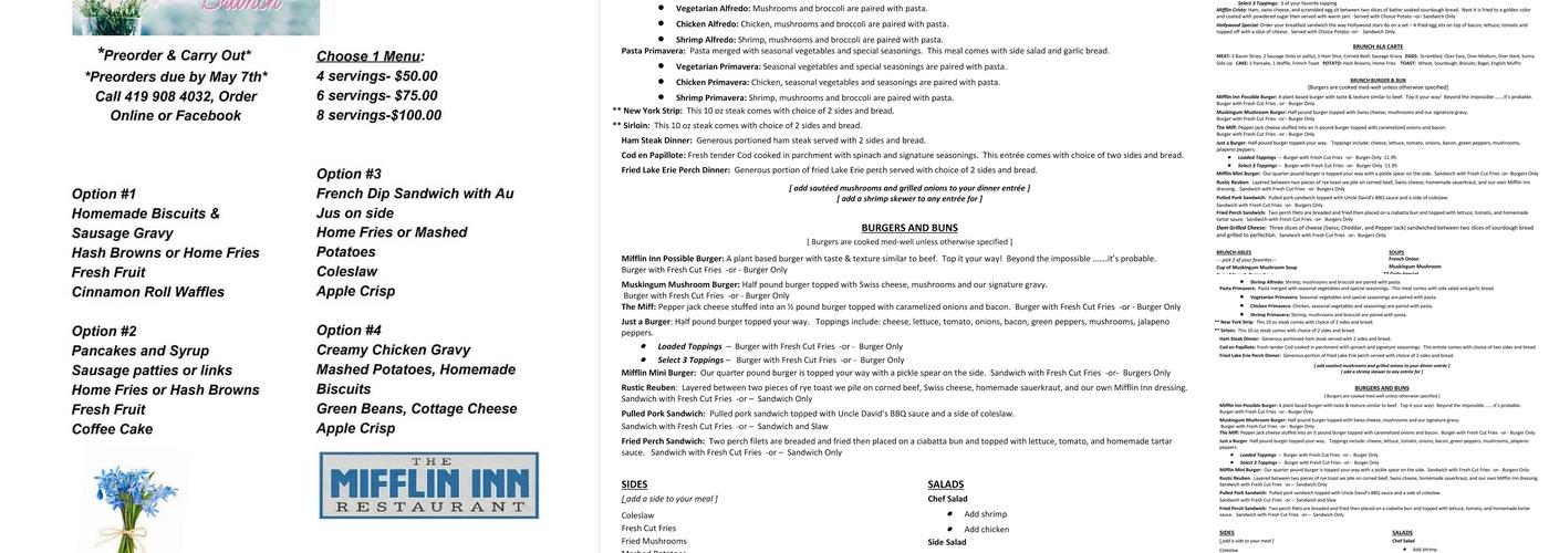 The Mifflin Inn Restaurant Menu