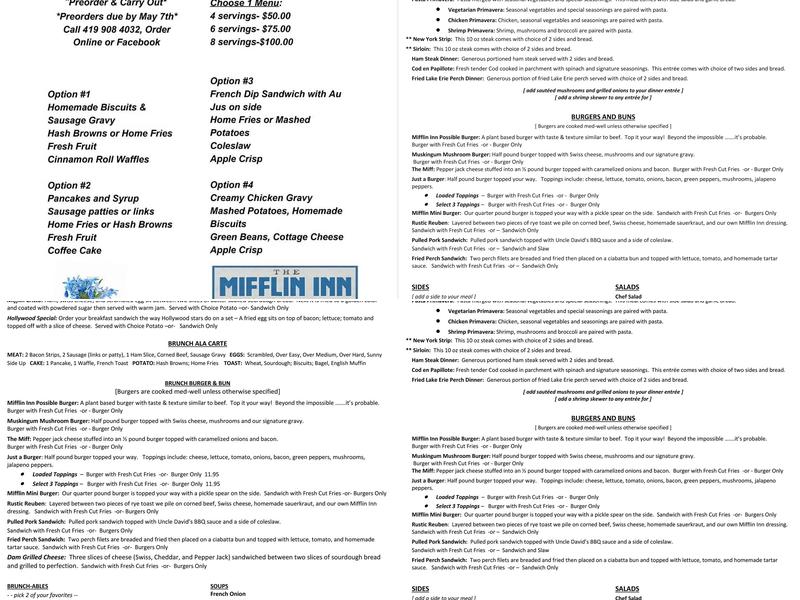 The Mifflin Inn Restaurant Menu