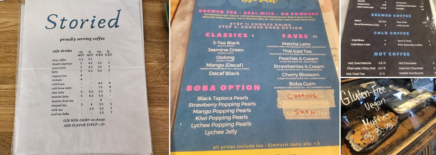 Storied Coffee & Milk Teas Menu