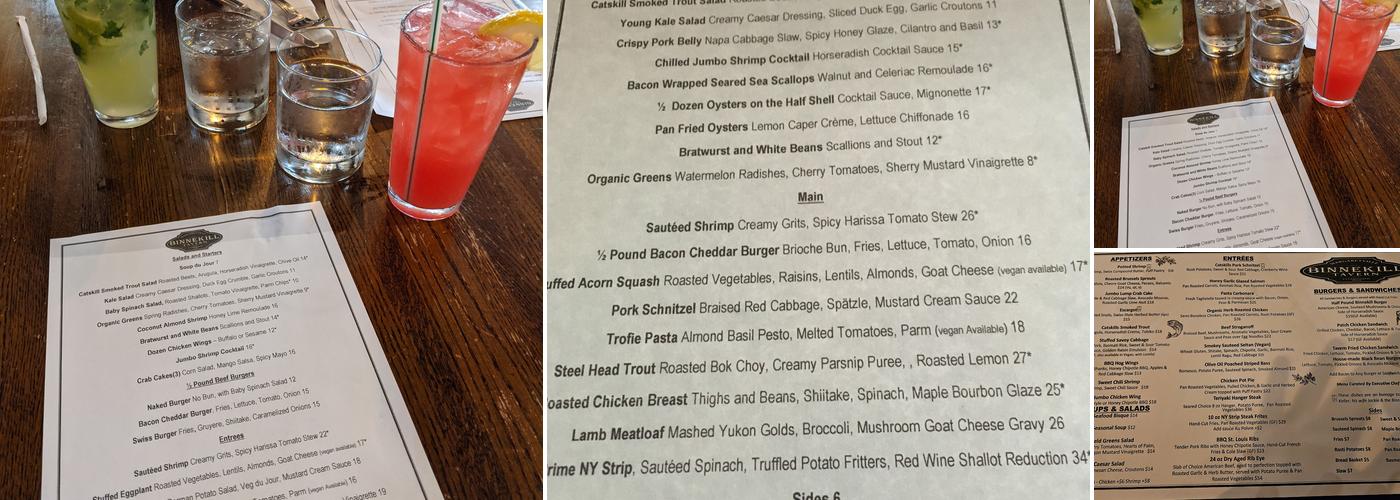 Binnekill Tavern Menu