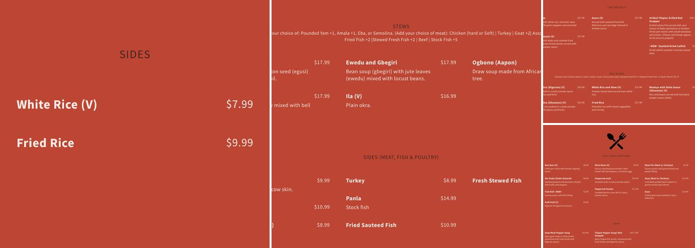 Olaide’s Kitchen Menu