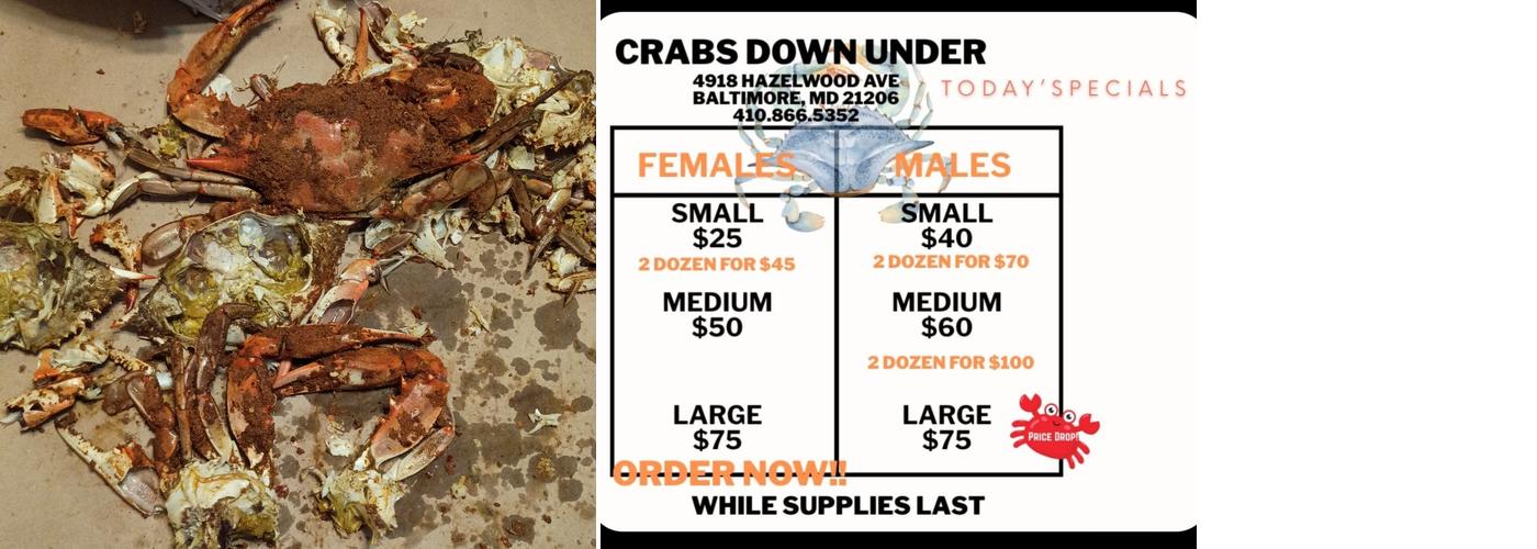Crabs Down Under Menu