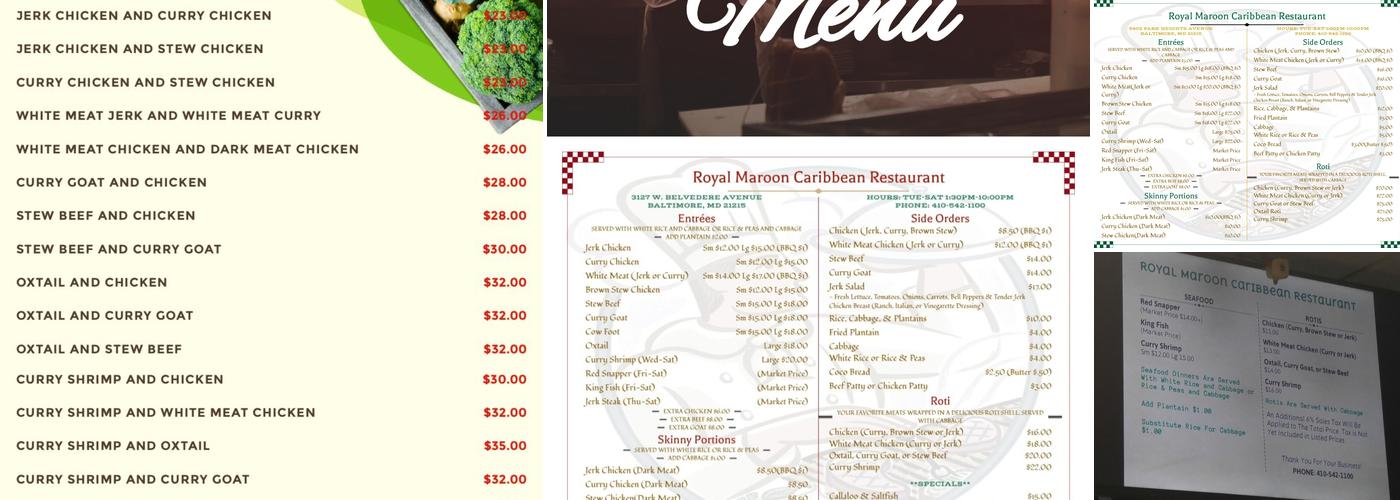 Royal Maroon Caribbean Carryout Menu