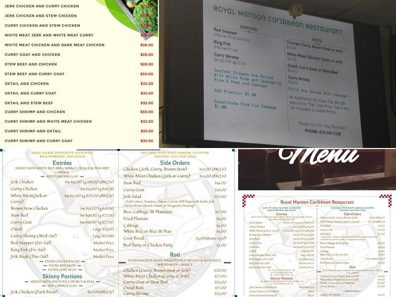 Royal Maroon Caribbean Carryout Menu